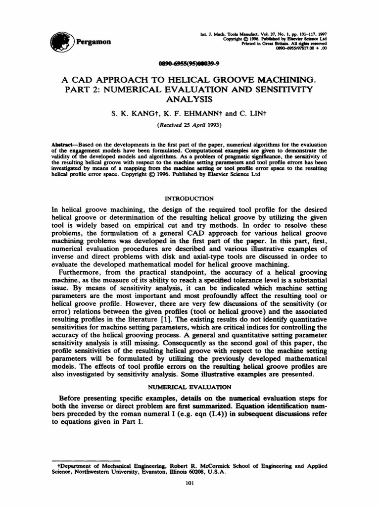 A Cad Approach to Helical Groove Machining. PDF Helix Sensitivity