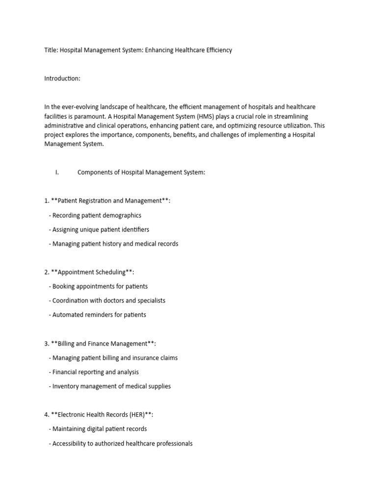 Hospital Management System Overview | PDF | Health Care | Patient