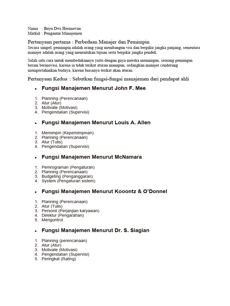 Perbedaan Menejer | PDF