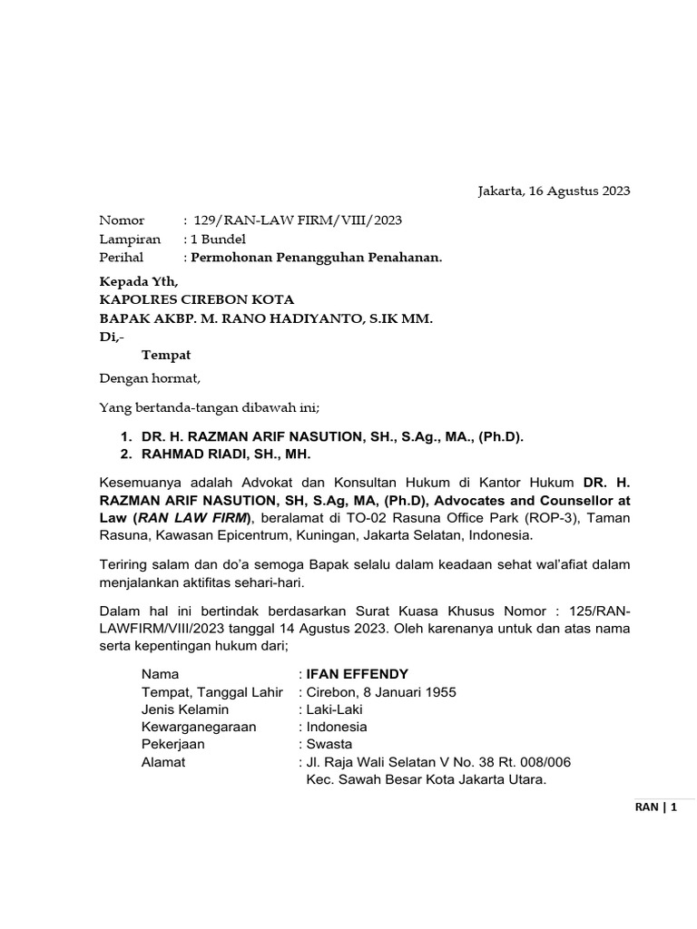 Permohonan Penangguhan Penahanan | PDF