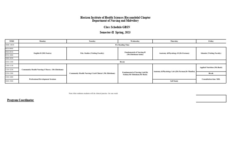 Time Table GBSN Semester-II HIHS | PDF | Medicine | Public Services