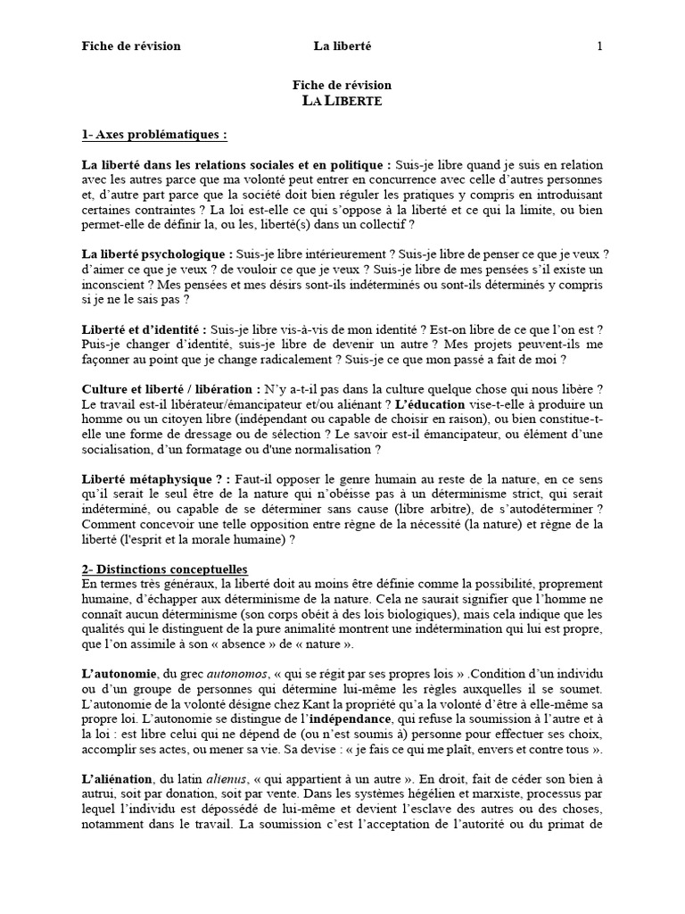 Fiche de révision sur la liberté | PDF | Liberté | Déterminisme