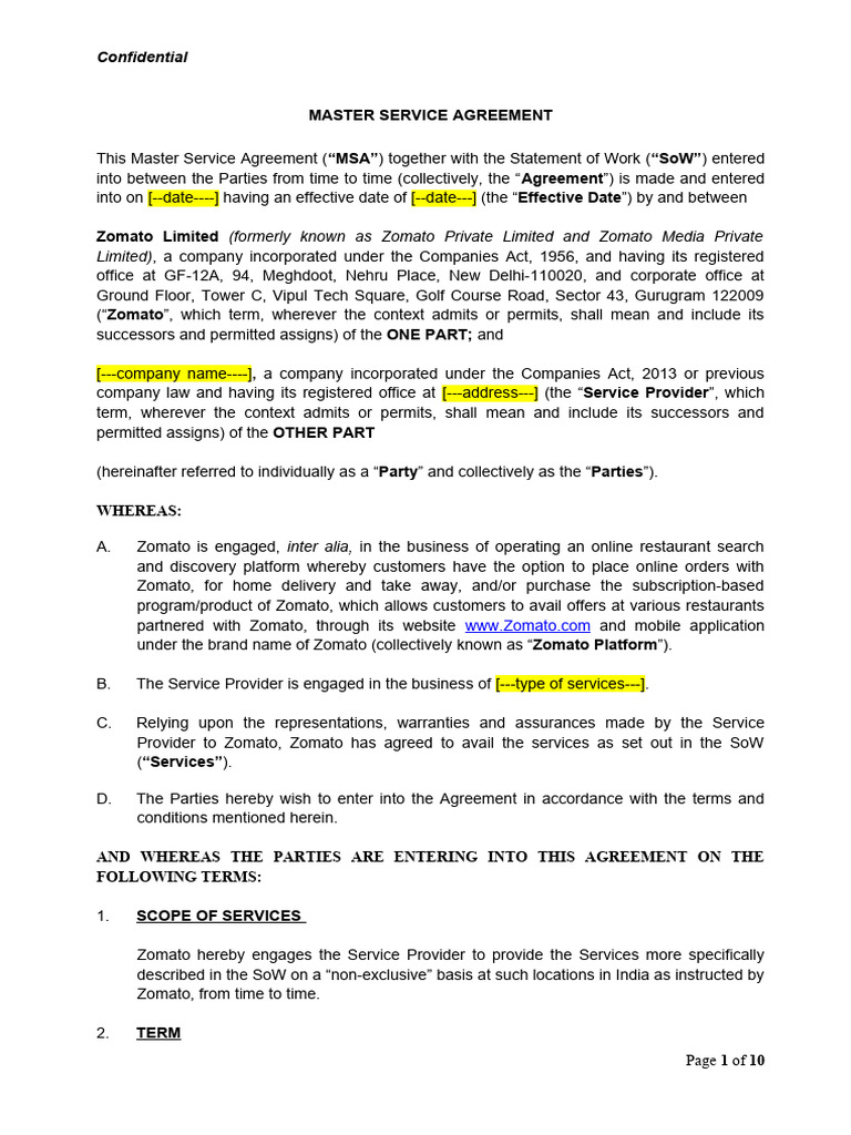 ZPL Service Provider MSA SoW PDF Indemnity Invoice