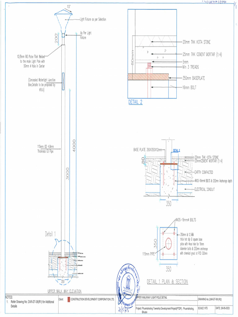 Design Drawing For Upper Walkway Light Pole Details PDF