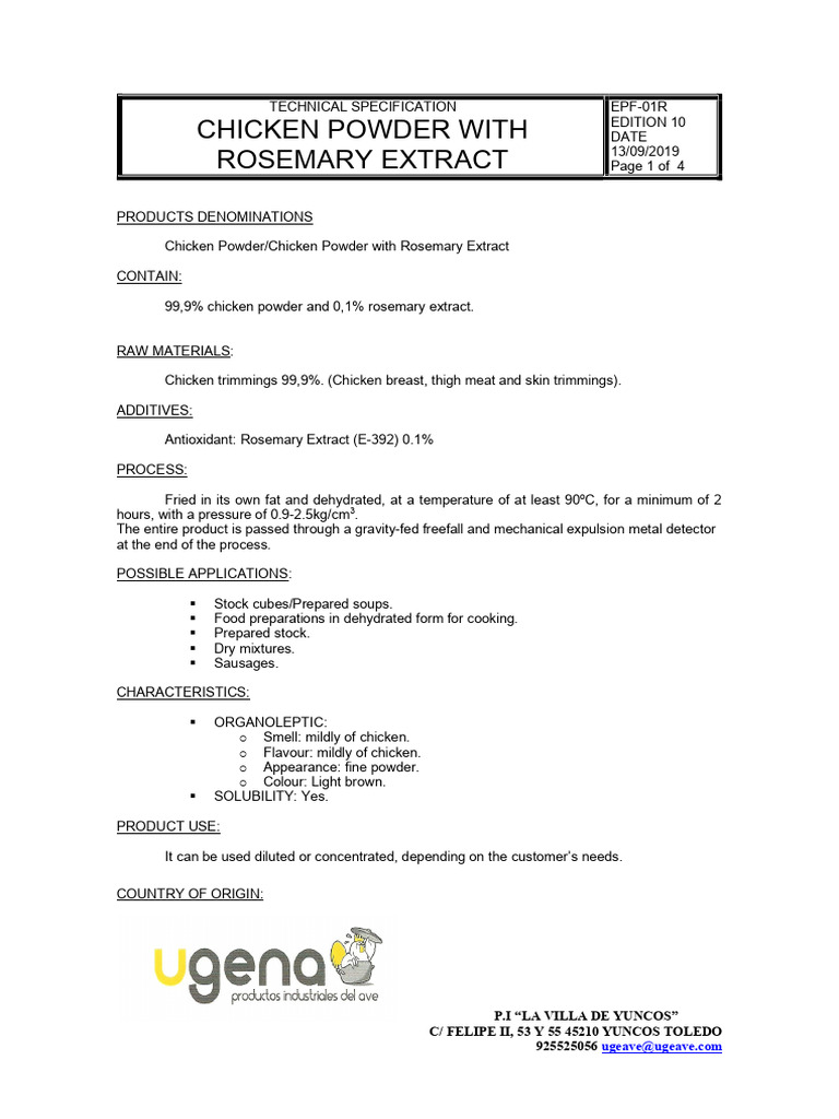 Chicken Powder with Rosemary Extract | PDF | Colony Forming Unit | Food ...