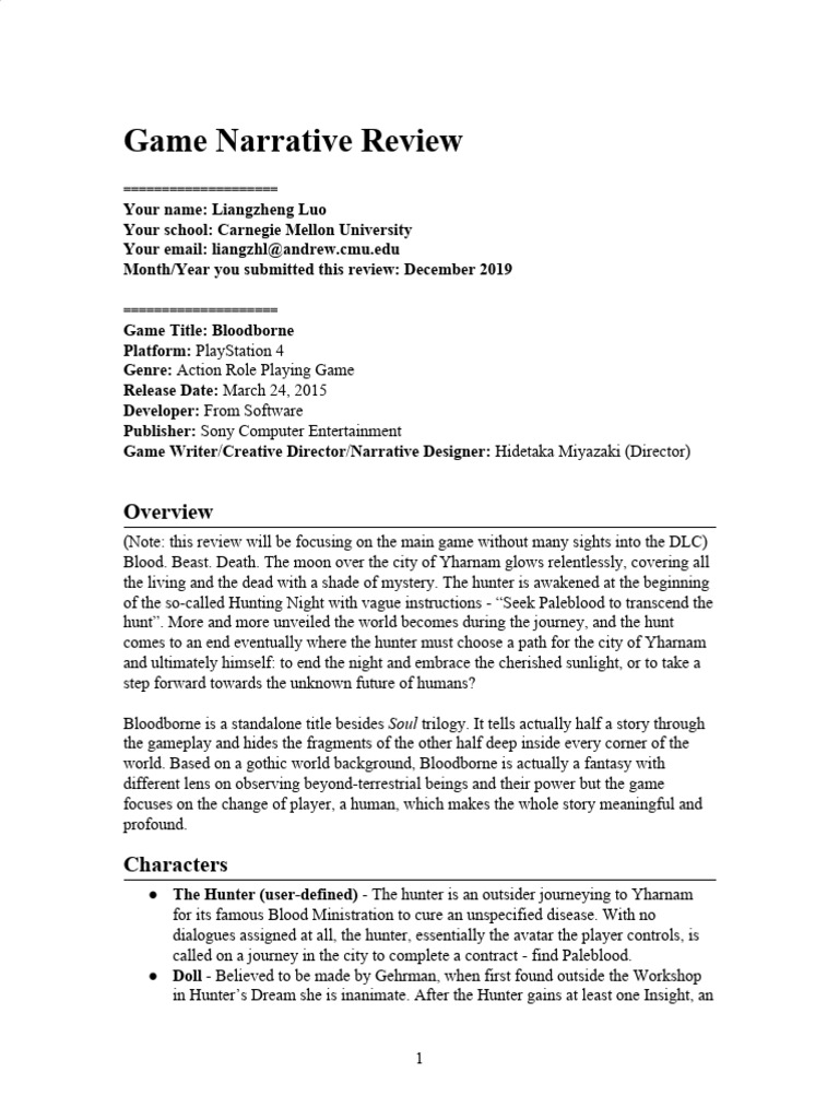Game Narrative Review | PDF