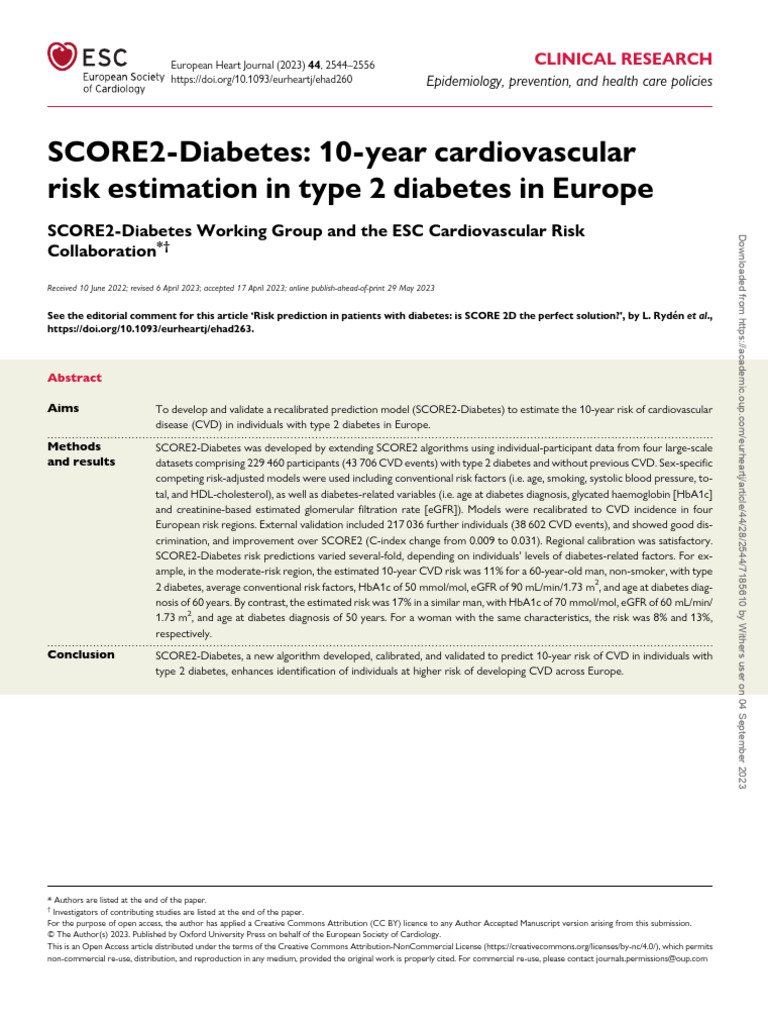SCORE2-Diabetes CVD Risk Model | PDF | Cardiovascular Diseases ...