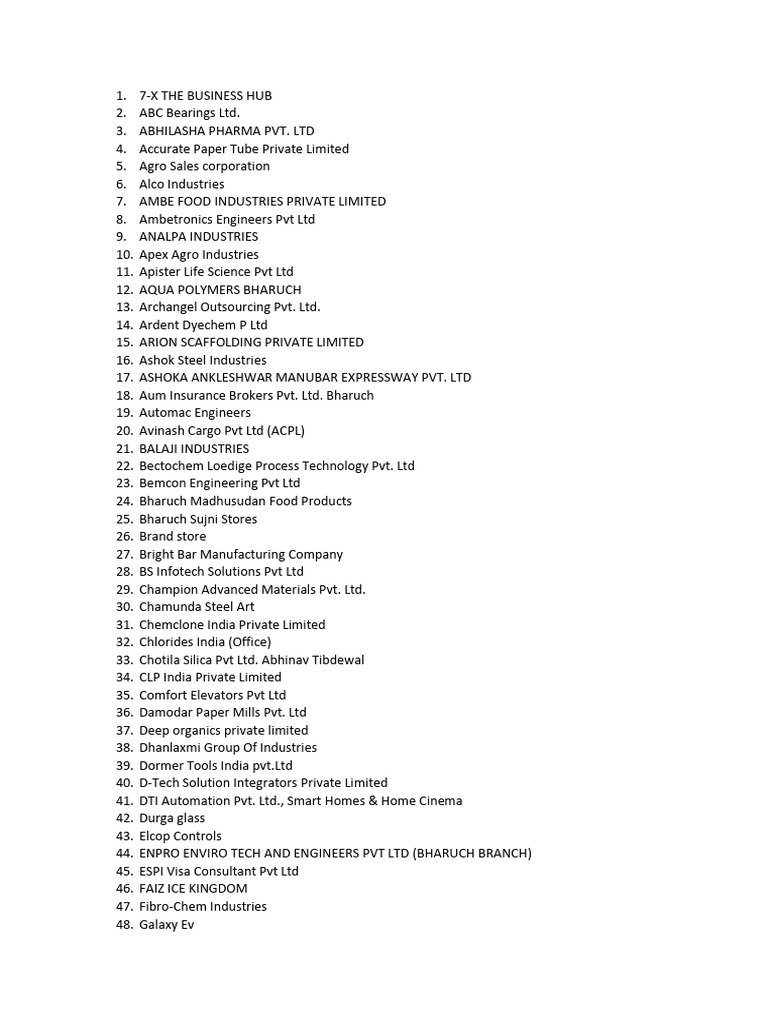 Bharuch GIDC Company List PDF PDF Gujarat Secondary Sector Of The Economy