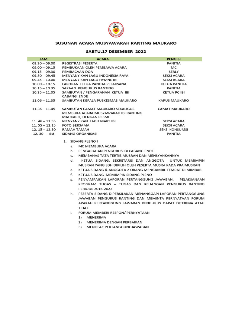 Susunan Acara Musyawarah Ranting Maukaro Fixx | PDF