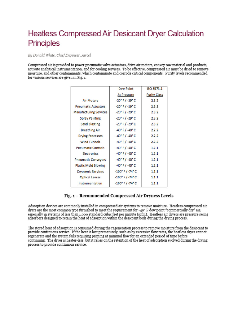 Heatless Compressed Air Desiccant Dryer Calculation Principles PDF