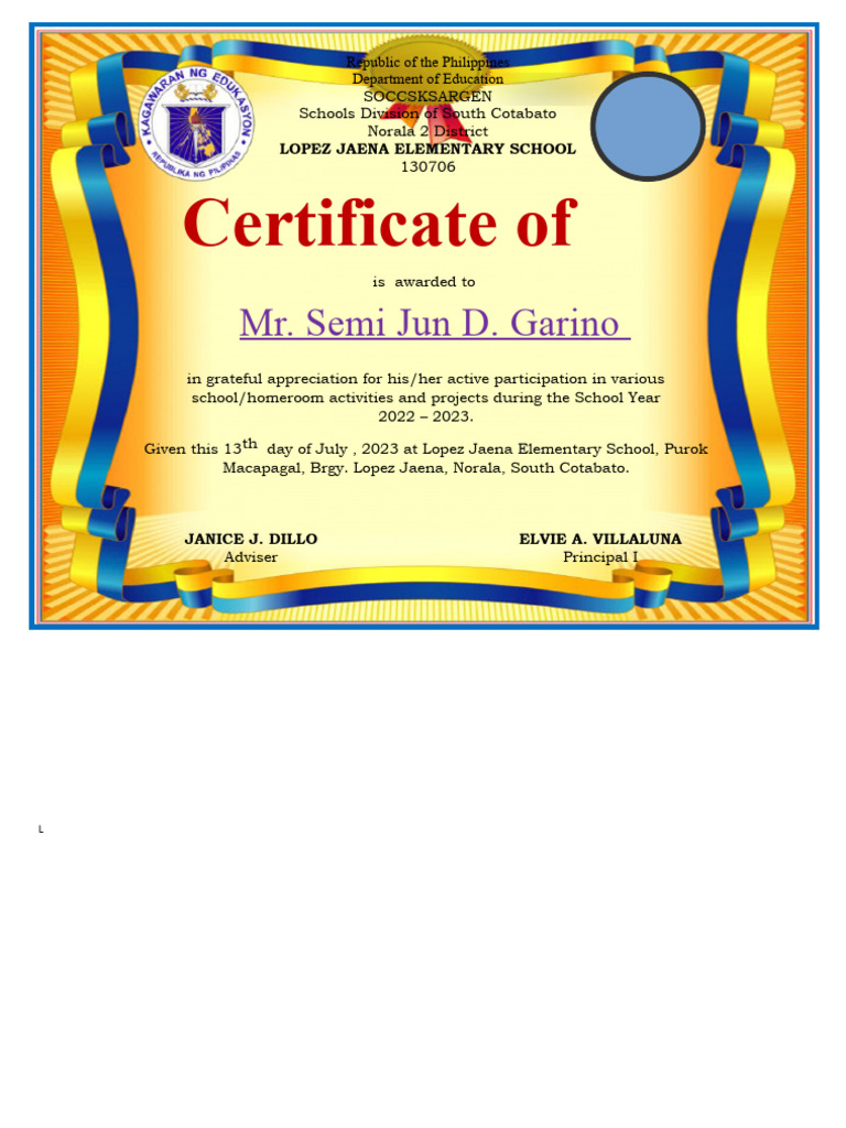 Certificate of Appreciation for Active Parents | PDF