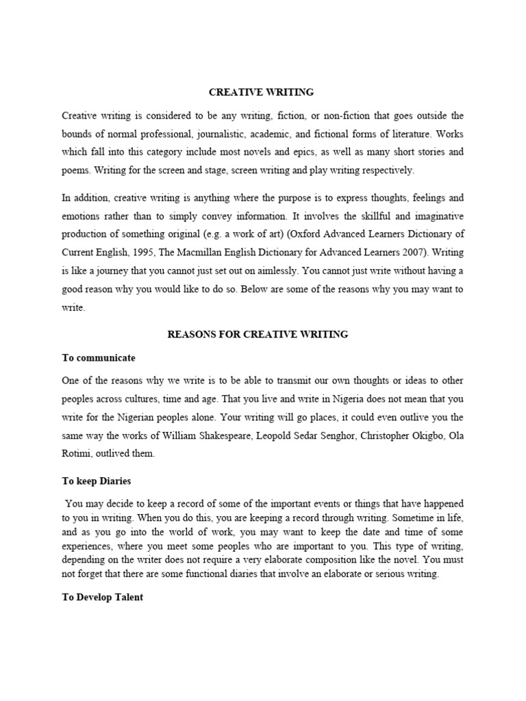 Creative Writing Note Pdf Writers Creative Writing