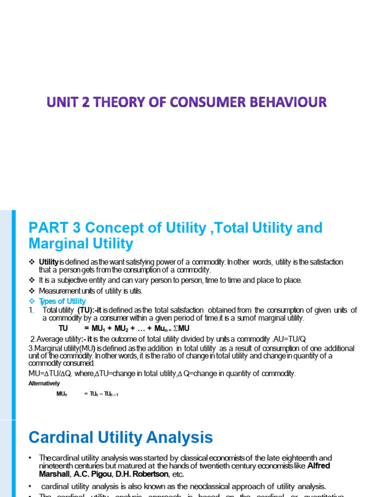 UNIT 2 THEORY OF CONSUMER BEHAVIOUR BBA 2 ND Part Microeconomics 2n Sem ...