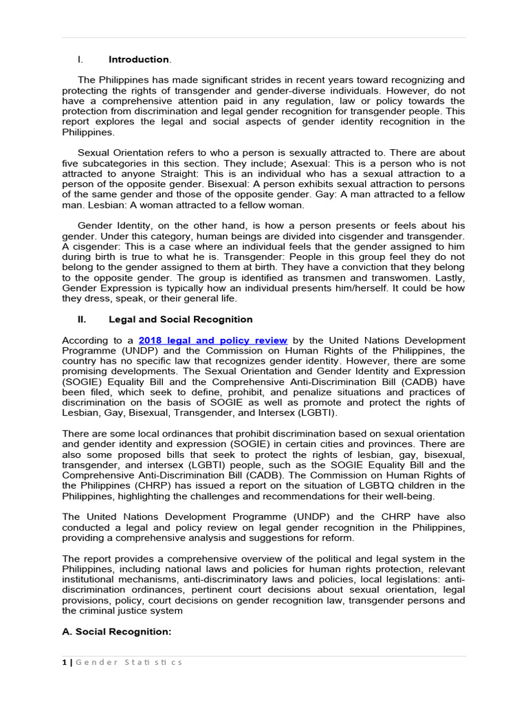 Legal and social recognition of gender identity in the philippines