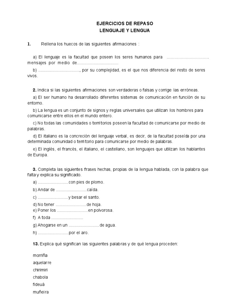 Ejercicios de Lengua y Comunicación | PDF | Estudios de idiomas ...
