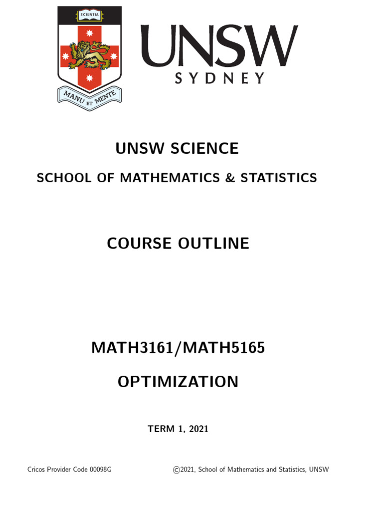 MATH3161/MATH5165 Optimization Course Outline | PDF | Mathematical ...