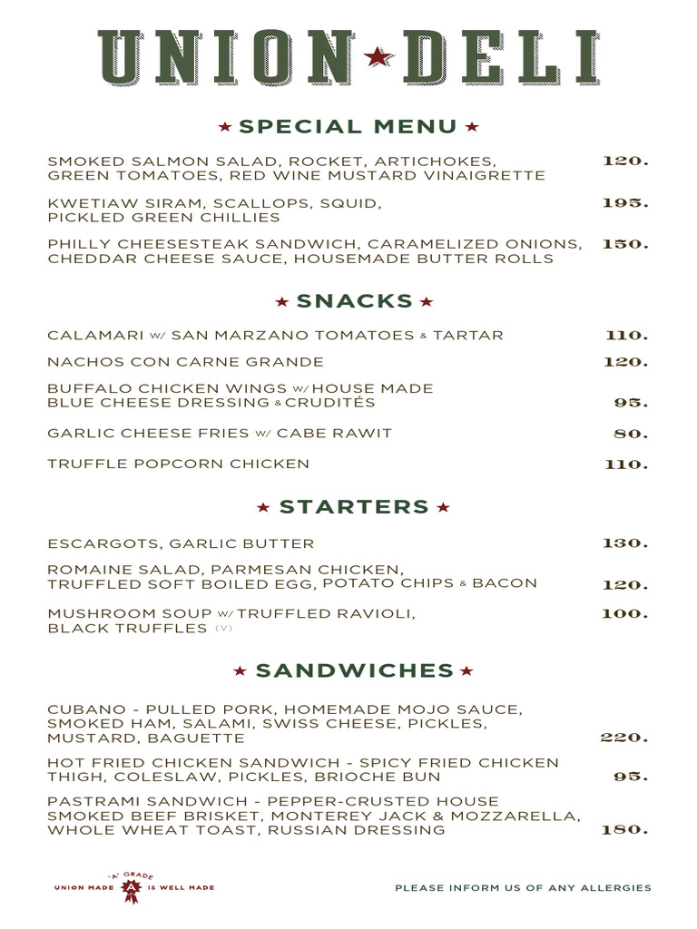 Union Deli Qr-Menu Gi May2022 | PDF | Hamburgers | Foods