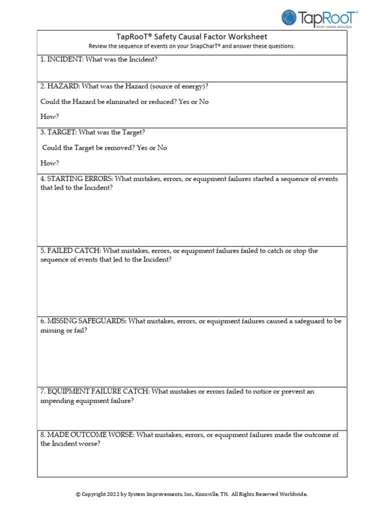 Causal Factor Worksheet Safety 2022 PDF