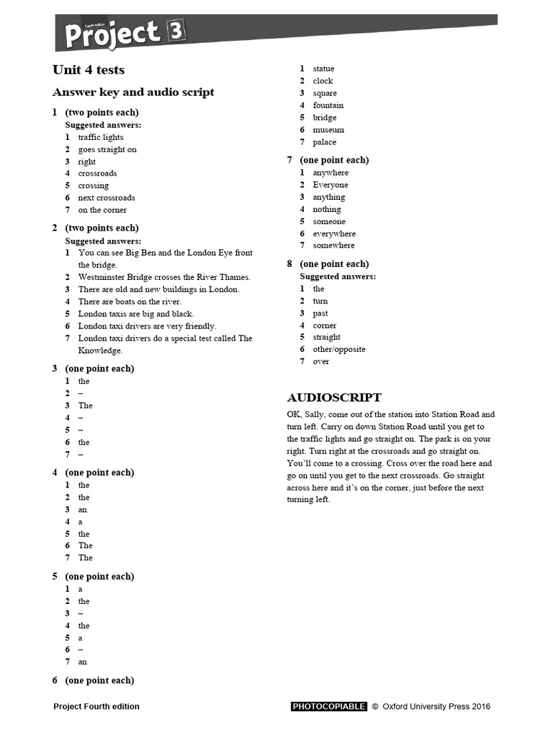 Unit 4 Answer Key and Audio Script | PDF | London