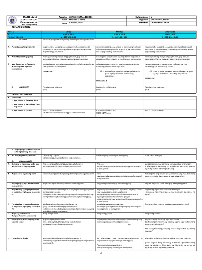 1 Grade 5 Epp Agri DLL Whole Year Grade 5 | PDF