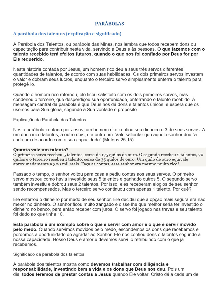 PARÁBOLAS | PDF | Presente espiritual | O Reino de Deus