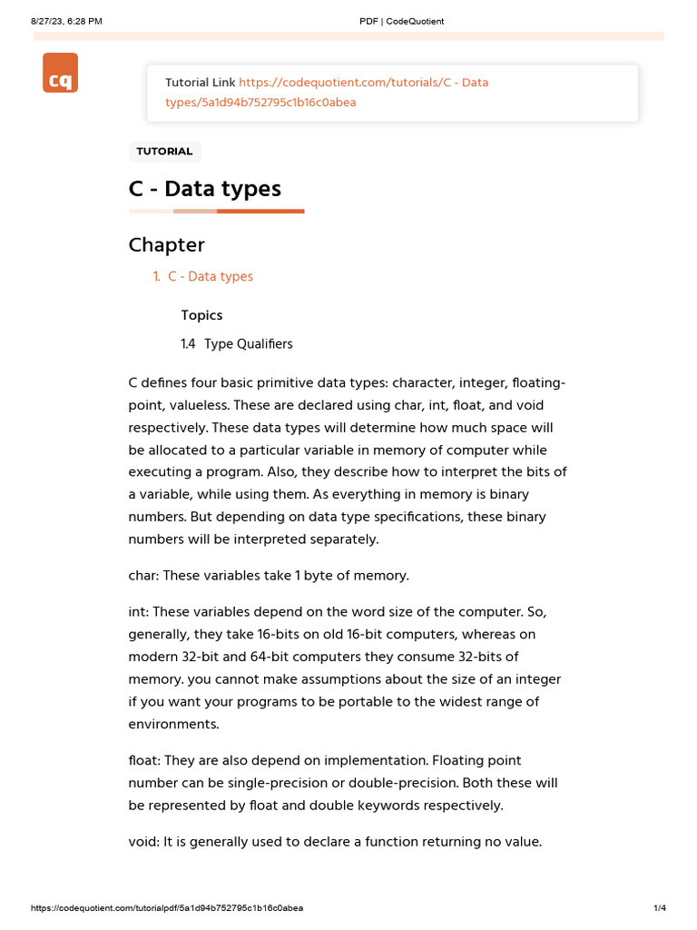 C - Data Types | PDF | Data Type | Integer (Computer Science)