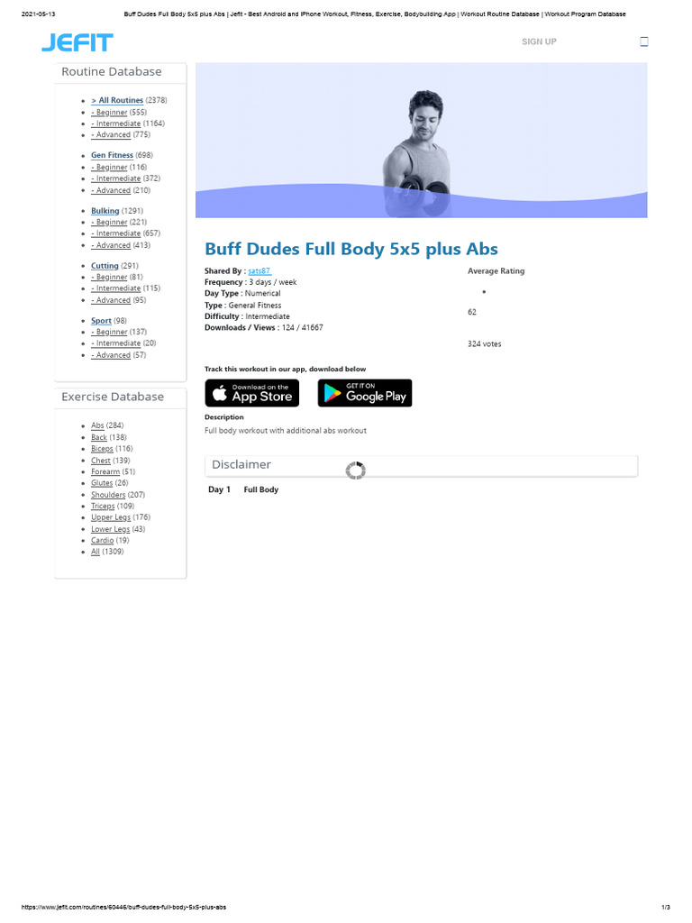 Buff Dudes Full Body 5x5 Plus Abs: Routine Database | PDF | Weight ...