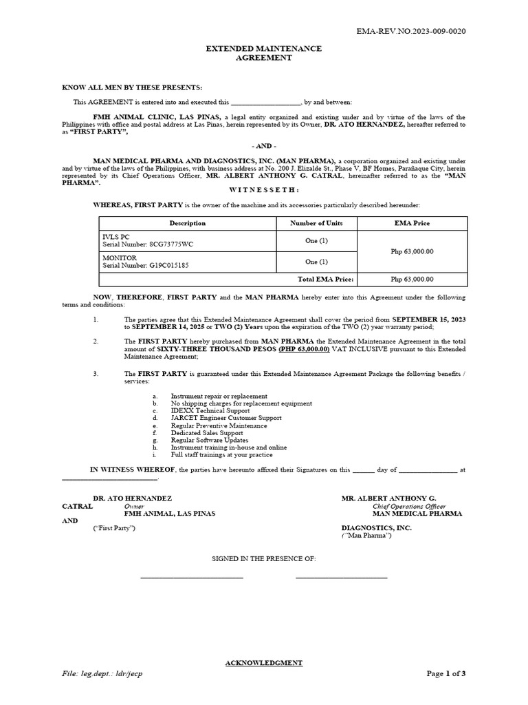 Extended Maintenance Agreement | PDF | Law