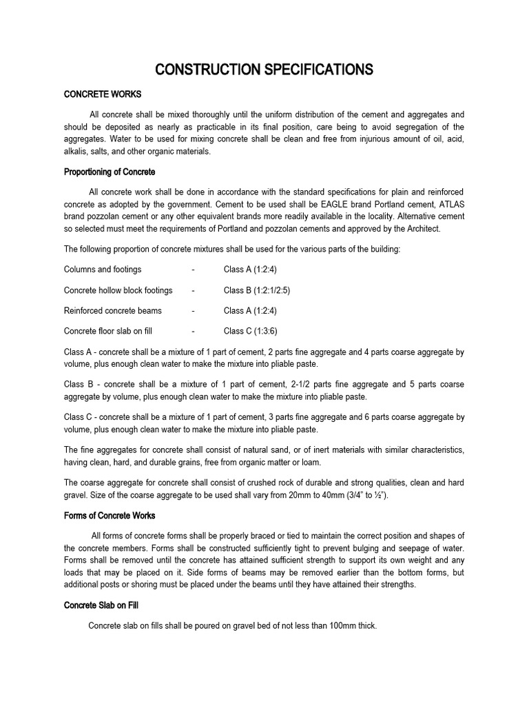 Construction Specification | PDF | Concrete | Plumbing
