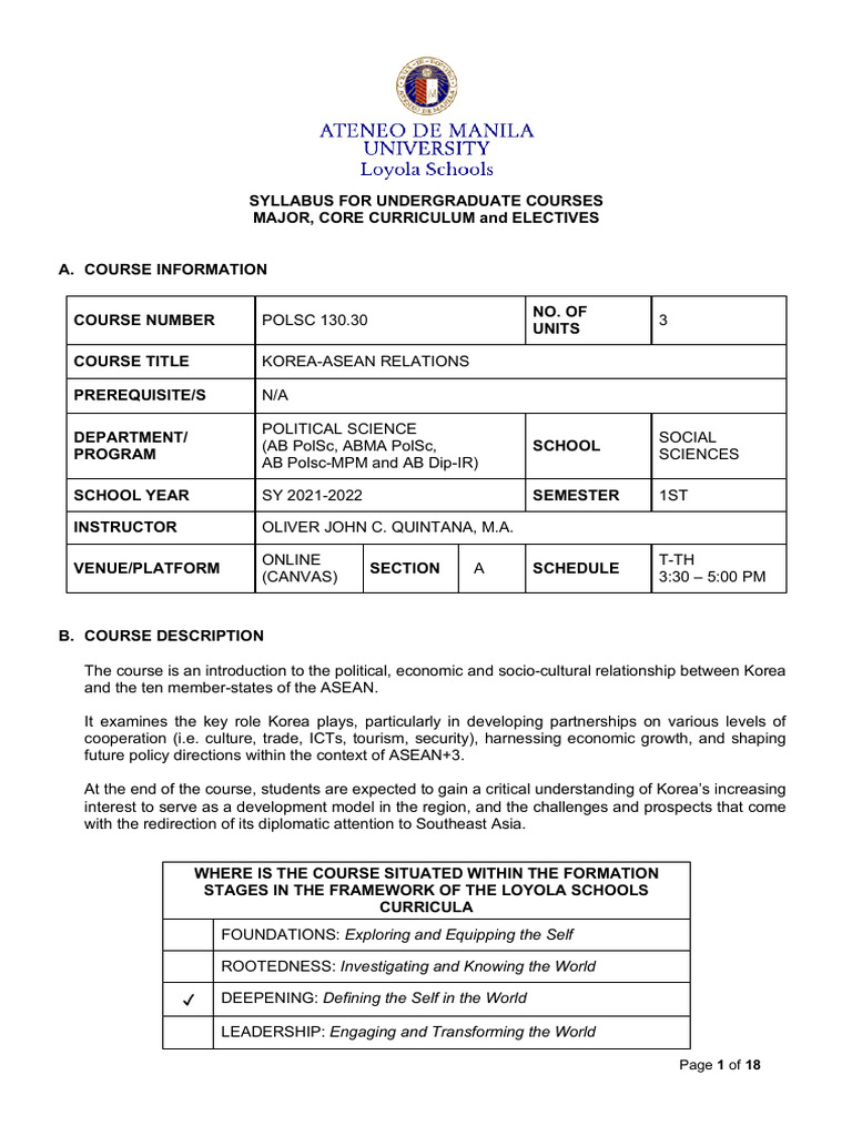 Korea-ASEAN Relations Syllabus | PDF | Career & Growth | Science ...