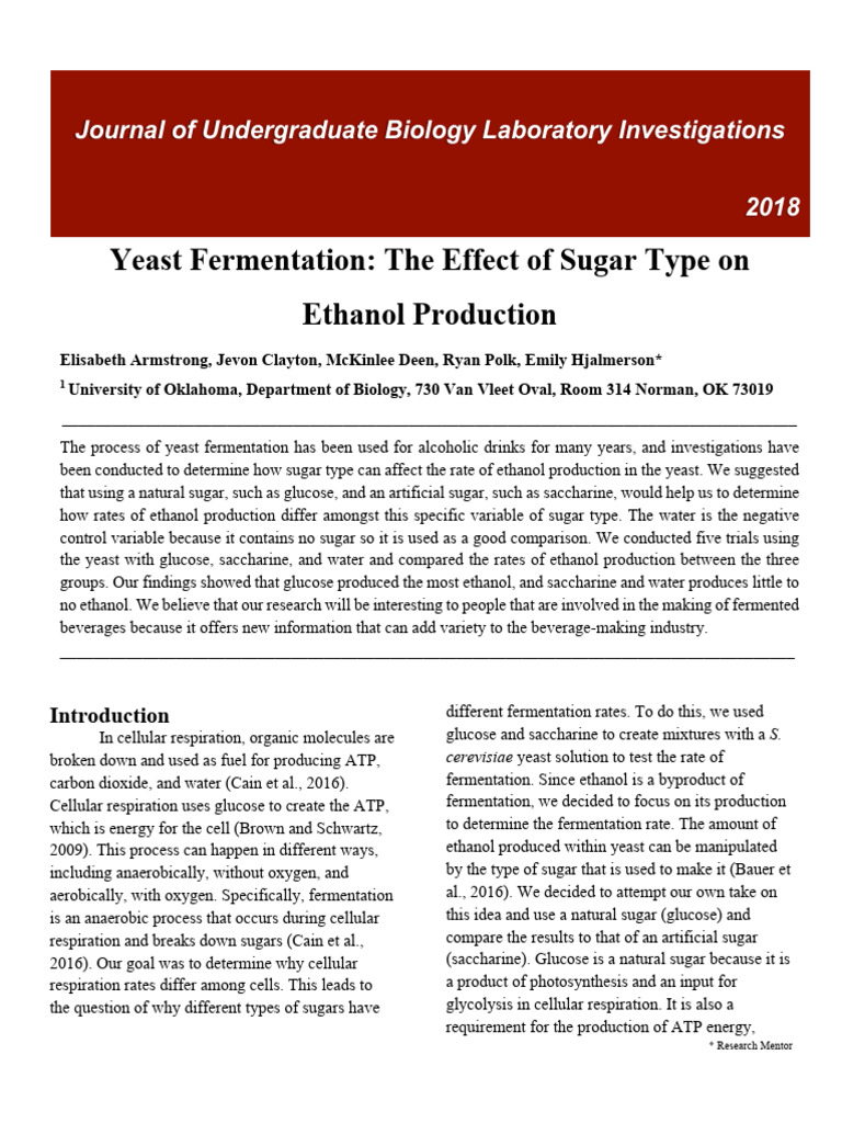 Sugar Types On Ethanol Production | PDF | Cellular Respiration | Yeast