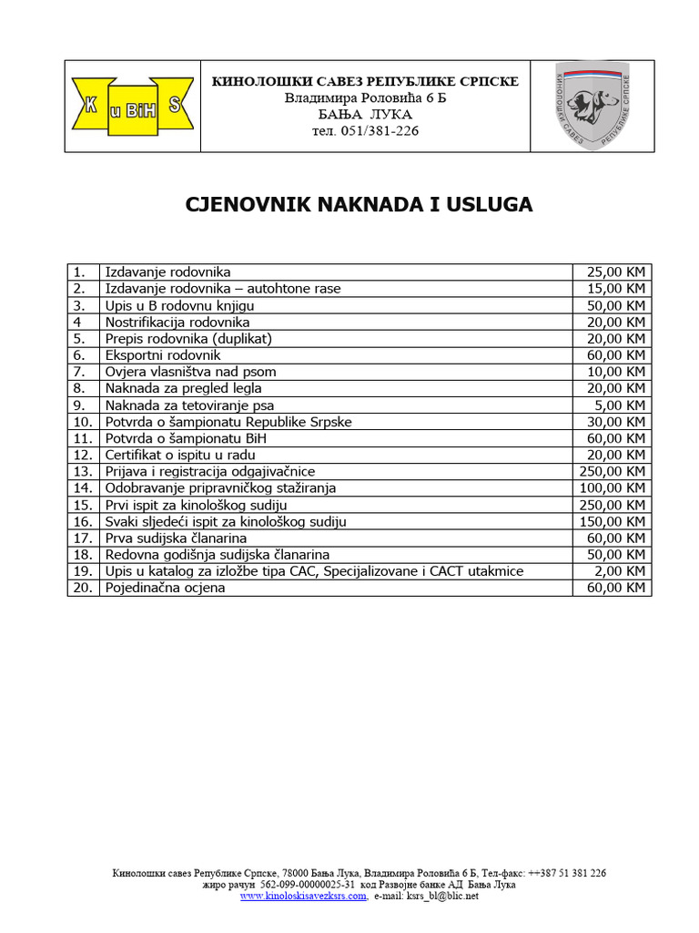 Cjenovnik | PDF