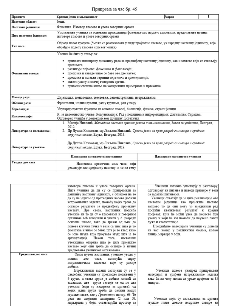 45. Фонетика. Изговор гласова и улога говорних органа | PDF
