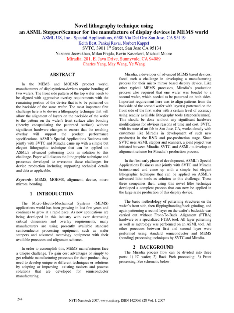 Novel Lithography Technique Using An ASML Stepper/Scanner For The Manufacture of Display Devices