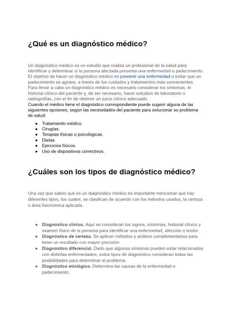 Tipos de Diagnóstico Médico Explicados | PDF | Diagnostico medico ...