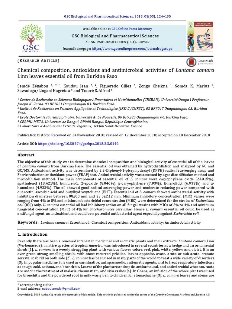 Chemical Composition Antioxidant and Antimicrobial | PDF | Gas ...