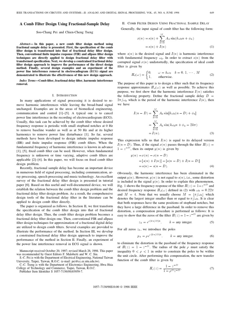 Comb Filter PDF Signal (Electrical Engineering) Digital Signal