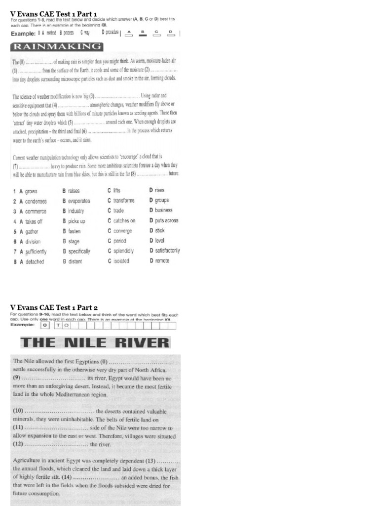 V Evans CAE Test 1 PDF