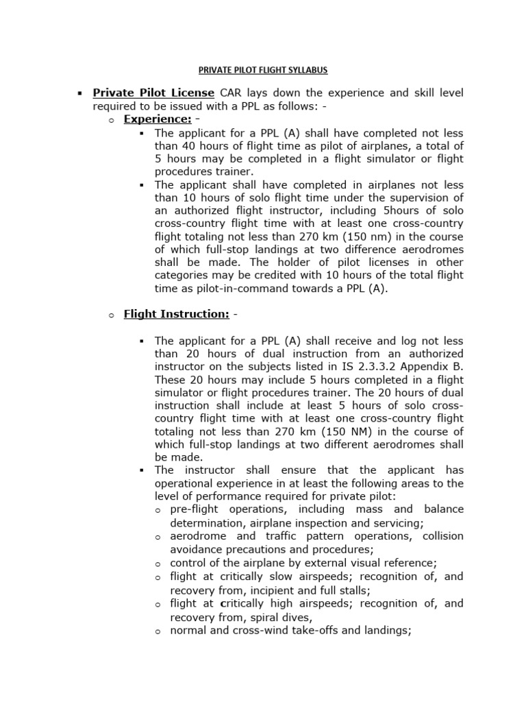 Private Pilot Flight Syllabus Pdf Flight Instructor Aircraft