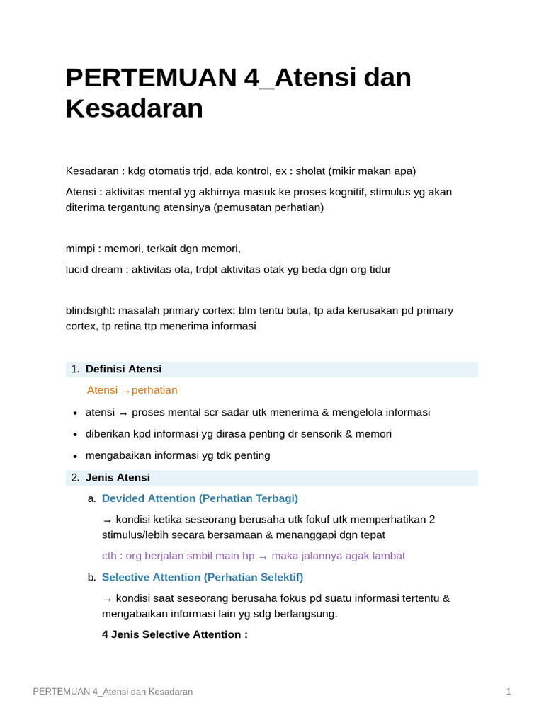 Pertemuan 4 Atensi Dan Kesadaran Pdf
