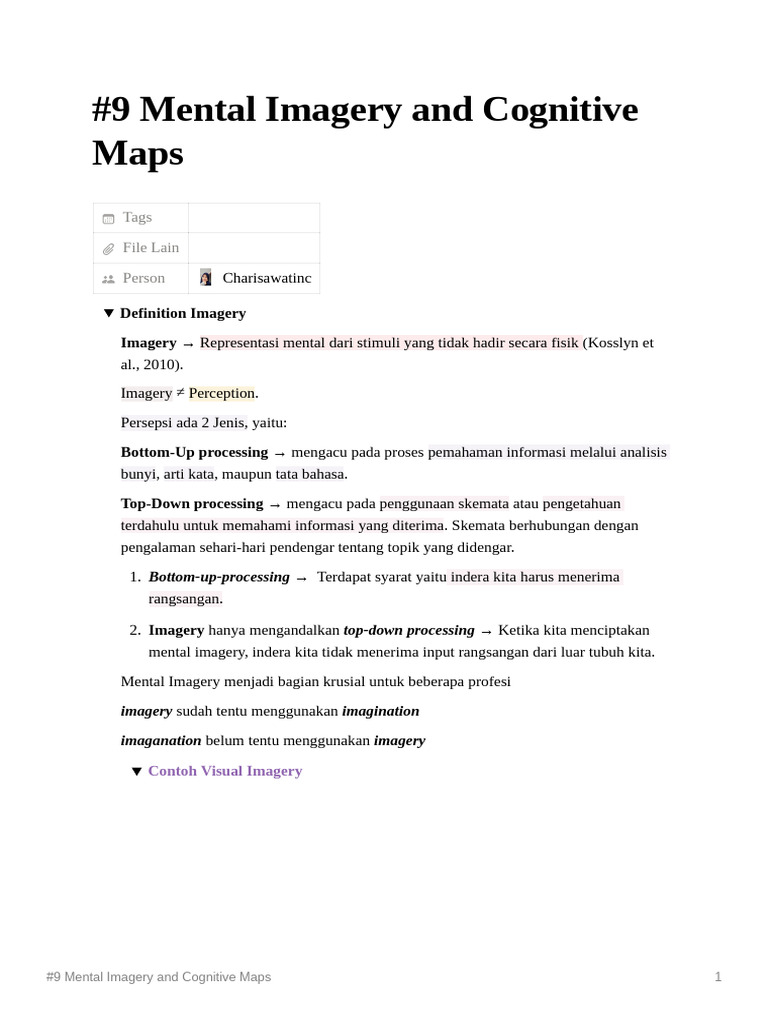 Pemahaman Imagery dan Peta Kognitif | PDF