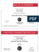 Certified Spinning Instructor Certificate of Attendance: Janeth Rojas