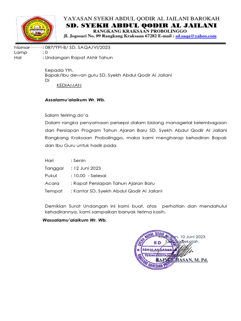 Undangan Rapat Guru | PDF
