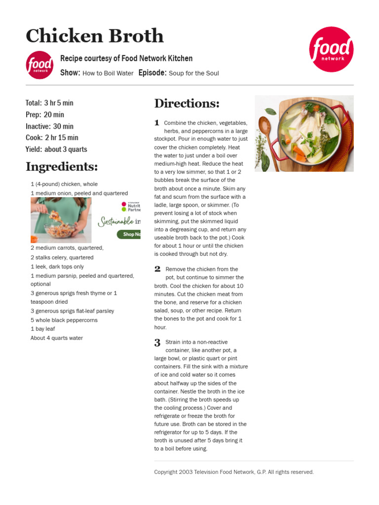 Chicken Broth Recipe - Food Network Kitchen - Food Network | PDF | Food ...