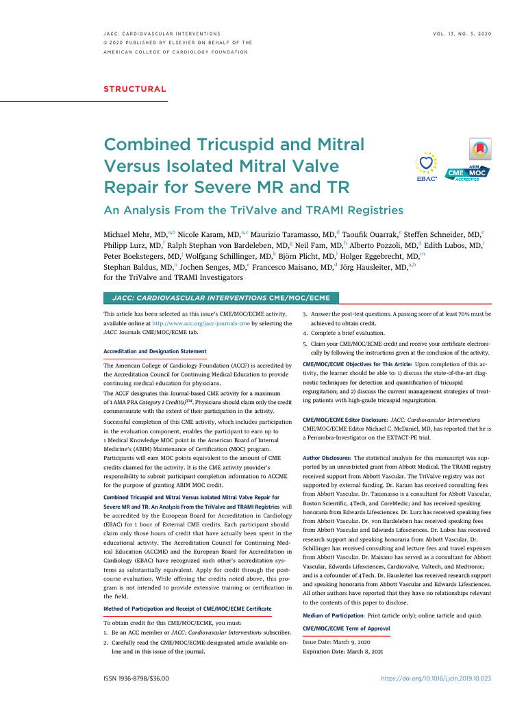 2020 Mehr Isolated MV Repair Vs MV and TV Repair PDF Heart Cardiovascular System