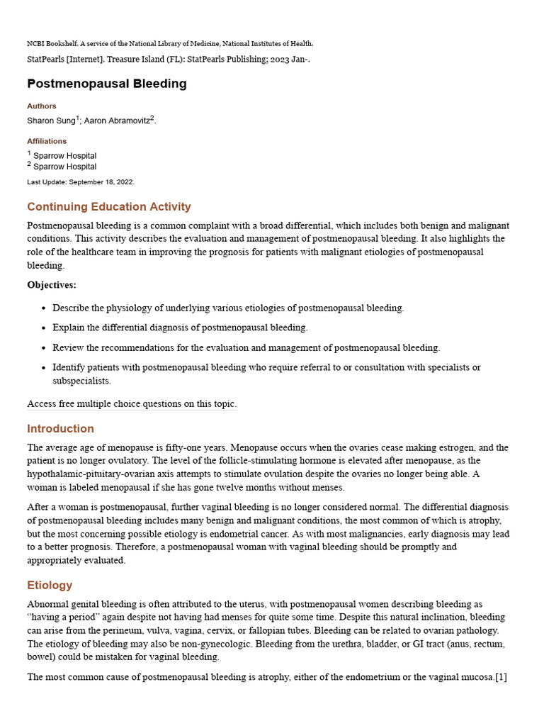 Postmenopausal Bleeding StatPearls NCBI Books PDF Menopause