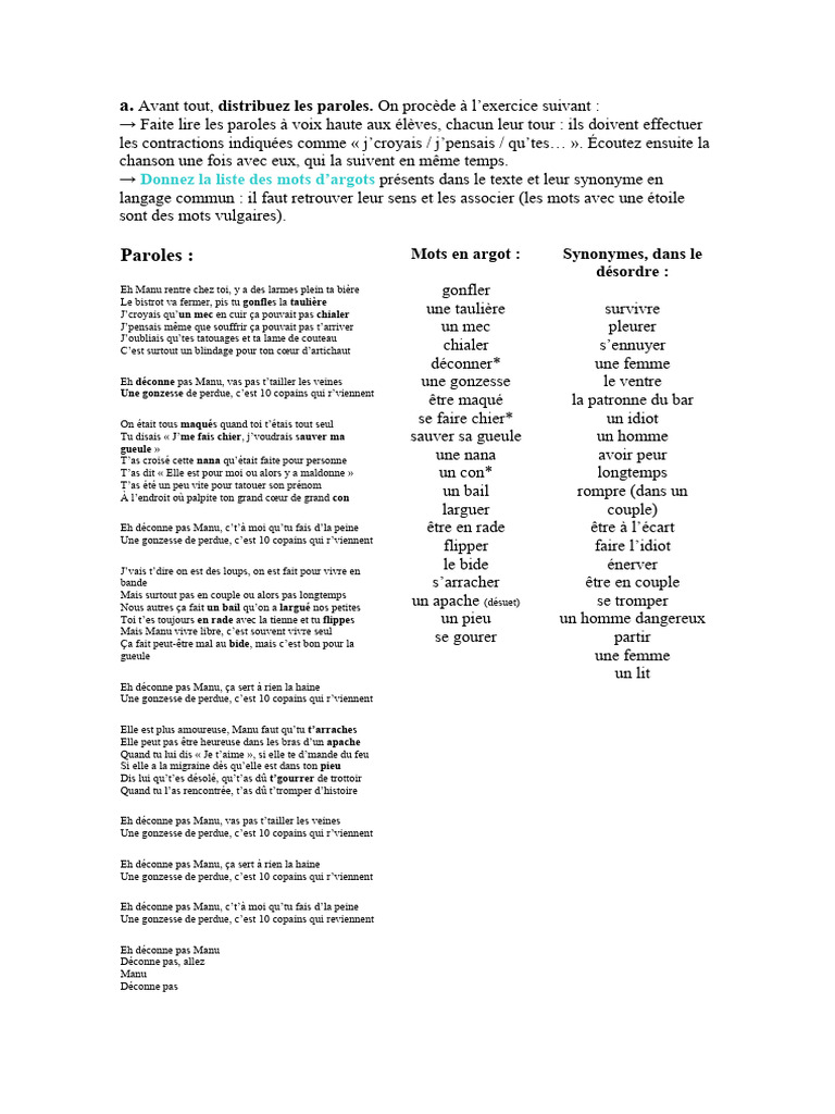 Analyse de "Eh Manu" de Renaud | PDF