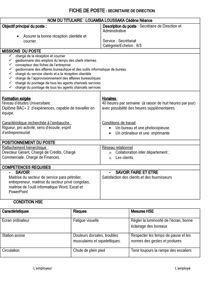 Fiche de Poste : Secrétaire de Direction | PDF | Secrétaire | Informatique