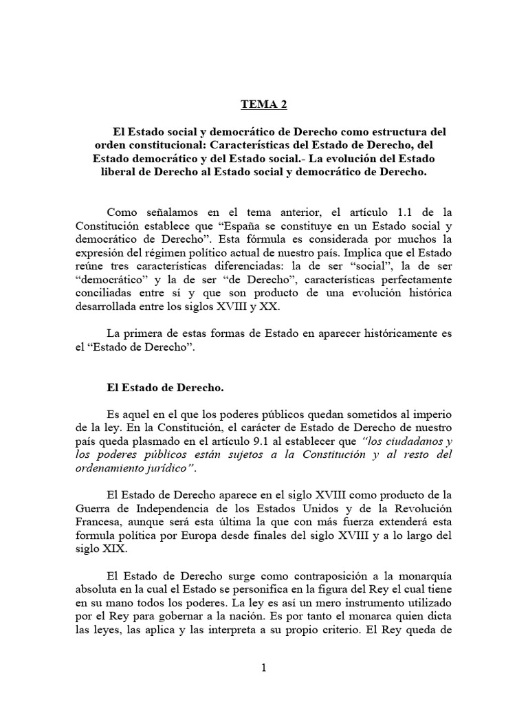 TEMA 2. El Estado Social y Democrático de Derecho. | PDF | Democracia ...