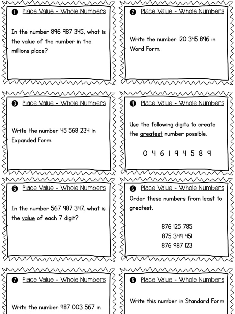 Place Value Task Cards - Whole Numbers | PDF | Mathematics ...